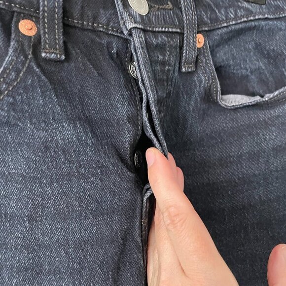 Levi's Wedgie Button Fly Waist Denim Dark Wash High Rise Skinny Jeans Black 25 - Picture 7 of 11